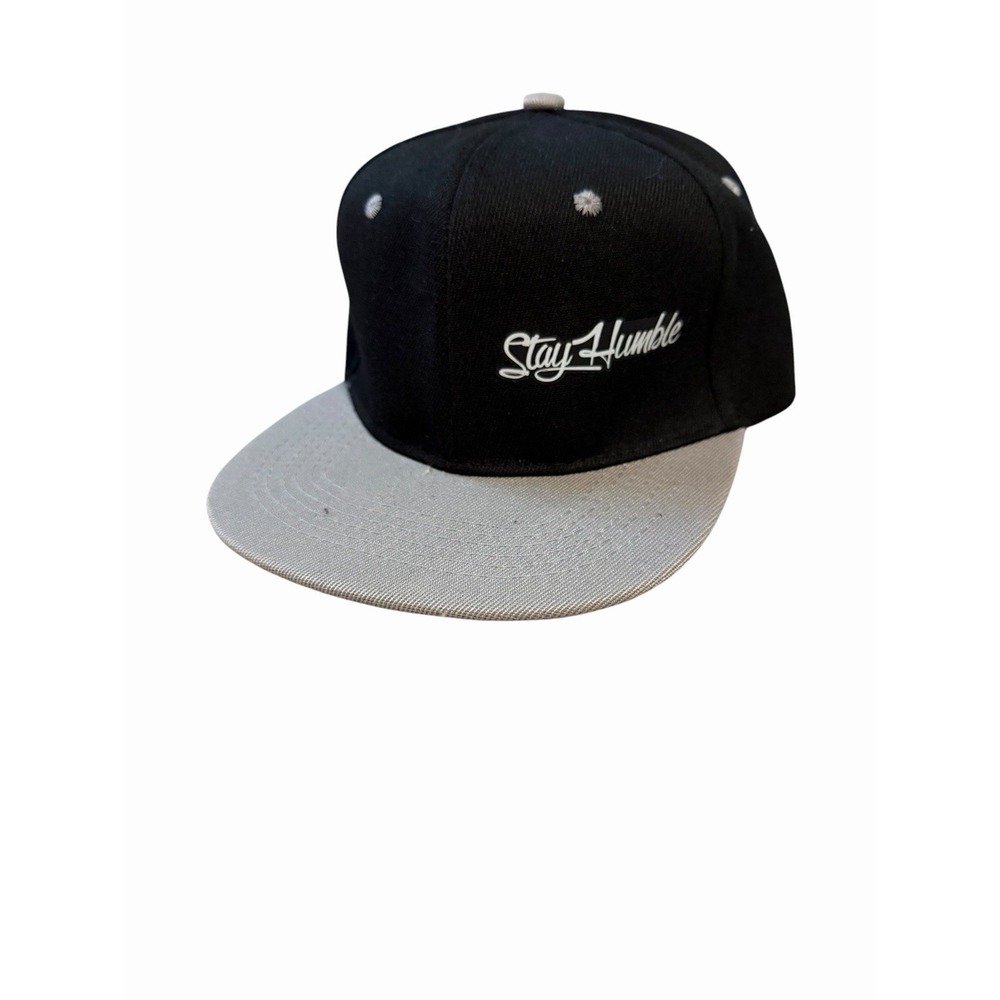 NEW mens snapback flat‎ bill hat cap adjustable black grey stay humble